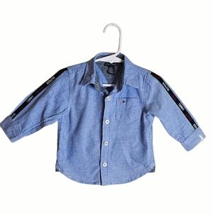 🔥 Tommy Hilfiger Button down Denim Long sleeve Shirt Size 12M